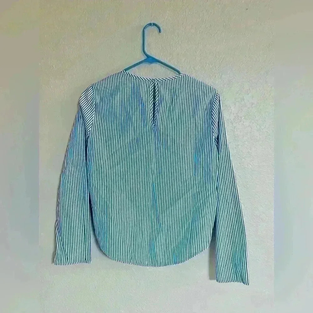Zara Basics Women's Blue White Stripe Floral‎ Embroidered Top Size Small - Picture 6 of 8